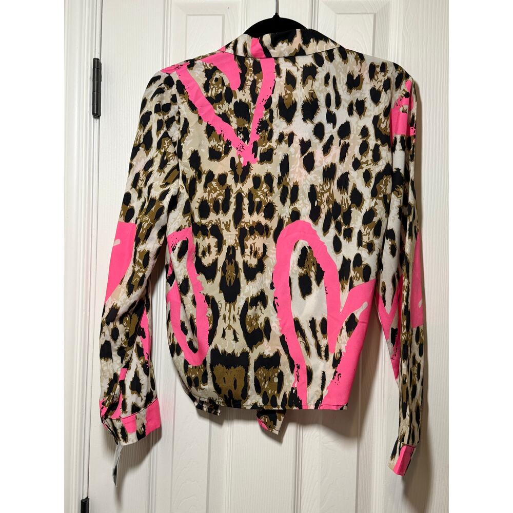 NWT A.Z.I Leopard Print Blouse  | Hot Pink Heart Tie Front Y2K Style S - Picture 3 of 10